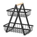 2 Levels Portable Multifunctional Fruit and Food Rack with Wooden handle