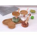 Glass Spice Jars Set With Bamboo Lid and Spoons - 3 Piece
