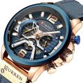 Curren Genuine Leather Band Chronograph Watch 8329 - Blue