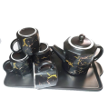Ceramic Marble Tea Set With Serving Tray - 6 Piece Set