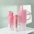 3-Piece Sports Water Bottle Set With One Straw - Gradient Color