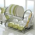 2 Layer Steel Tableware & Dish Rack with Cups and Cutlery Holders