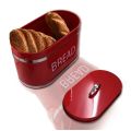 Oval 4 Piece Stainless Steel Bread Bin & Tea Coffee & Sugar Canister Set - Red