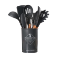 Kitchen Utensils - Set of 12 Non-Stick Silicone Utensils - Includes Holder - Black (Refurbished)