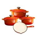 Authentic Cast Iron Dutch Oven Cookware Pot 7 Pcs Set - Orange