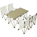 Folding Camping Table with 4 Chairs,Outdoor Portable Beach Table