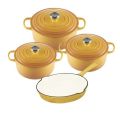Authentic 7 Piece Cast Iron Dutch Oven Cookware Pot Set - Yellow