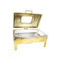 Chafing dish gold rectangular window-rolltop