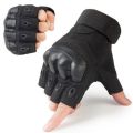 Tactical Gloves Open Finger Rubber Hard Knuckle Gloves - Black JY-6
