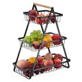 3 Levels Portable Multifunctional Fruit and Food Rack with Wooden handle