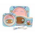 5 Piece Cow Blue & Pink Kids Bamboo Cutlery Dinner Tableware Set Eco Friendly