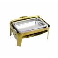 Chafing dish gold rectangular window-rolltop