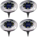 Solar Powered 8 Bead Flat to Ground LED Outdoor Disc Lights - 4 Pack