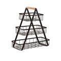 3 Levels Portable Multifunctional Fruit and Food Rack with Wooden handle