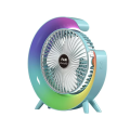 Colorful desktop small fan with LED light, USB charging - Blue
