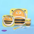 5 Piece Bee Yellow Kids Bamboo Cutlery Dinner Tableware Set Eco Friendly