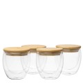 Double Walled Glass with Bamboo Lid - 250ml set of 4