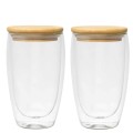Double Walled Glass with Bamboo Lid - 450ml set of 2