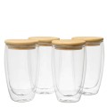 Double Walled Glass with Bamboo Lid - 450ml set of 4