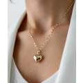 Gold Puff Heart Pendant On Chain