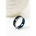 Tungsten Black and Blue Grooved Ring -8mm