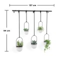 White Adjustable Indoor Hanging Planters Set of 5 with Rail