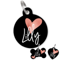Personalised Pet ID Tag-Golden Glam Black with Pink Heart