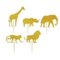Gold Glitter Safari Animals Cupcake Toppers - 15 Toppers