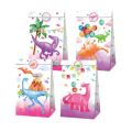 Party Favor Bags with Stickers - Girly Dinosaur Theme - 12 Bags