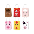 Party Favor Bags with Handles - Farm Animal Faces Theme - 12 Bags