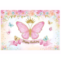 Kids Birthday Party Table &amp; Photography Backdrop - Pink Butterfly