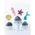 Glitter Mermaid Ocean Themed Cupcake Toppers (12 Toppers)