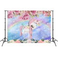 Kids Birthday Party Table &amp; Photography Backdrop (Unicorn Flower Theme)