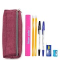 21cm Denim Look Pencil Case with Basic Stationery-8pc