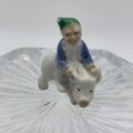 Porcelain Miniature Leprechaun with Green Hat Riding a Pig