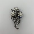 Silver Flower Bouquet Brooch with Pearls