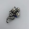 Silver Flower Bouquet Brooch with Pearls