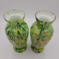 Set of Two Yellow and Green Vases with Gold Details