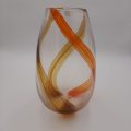 Clear Glass Large Vase with Orange and Yellow Swirls