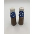 Delft Salt And Pepper Set with Wooden Bottom