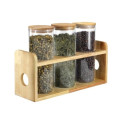 4 Piece Borosilicate Glass Spice Jars with Bamboo Lid, Silicone Sealing & Storage Rack Set