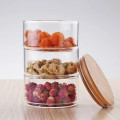 3 Tier Kitchen Stackable Glass Canister Set with Wooden Lid