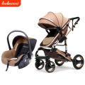 Baby Pram / Stroller - 3 Function Foldable Baby Pram with Car Seat- Khaki Chocolate  Belecoo  Brand
