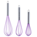 3 Piece Stainless Steel and Silicone Whisk Set - Purple