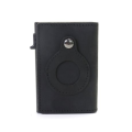 T4U Genuine Leather Pop-Up Credit Card Wallet with Airtag Holder - Black