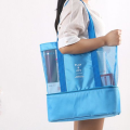 Mesh Beach Bag with Detachable Insulated Cooler - Blue