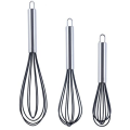3 Piece Stainless Steel and Silicone Whisk Set - Black