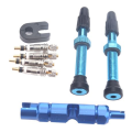 T4U Tubeless Valve Set with Tools and 4 Cores (40mm) - Blue