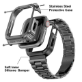 LOBO Stainless Steel Case with Integrated Straps for Apple Watch 45/44mm - Black