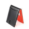 T4U Leather Minimalist Wallet - RFID Blocking (Black &amp; Orange)